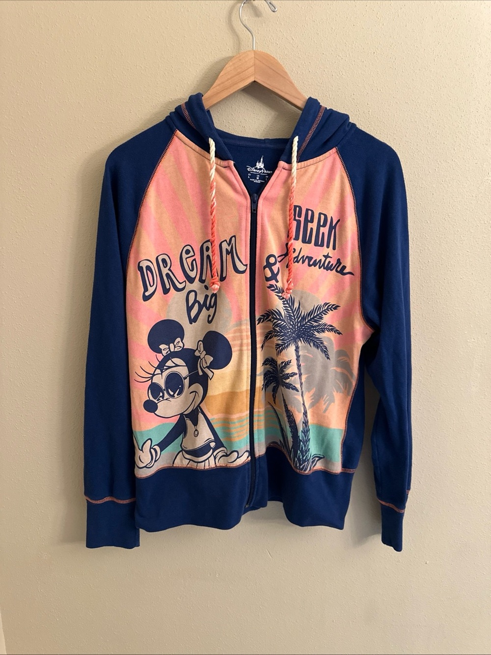 Disney Parks Minnie Mouse Hooded Zip‎ Sweatshirt Size M Dream Big Disneyworld